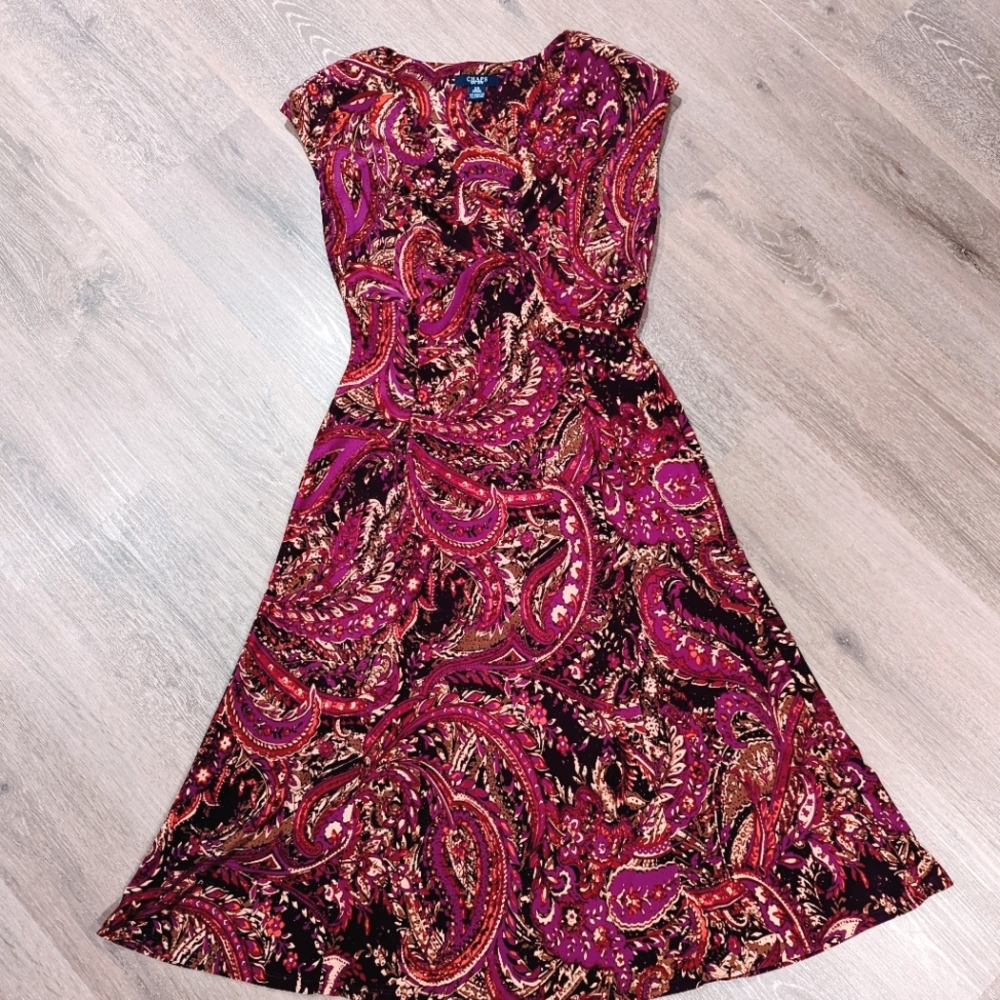 Chaps Sleeveless Paisley Midi Dress, Size XS